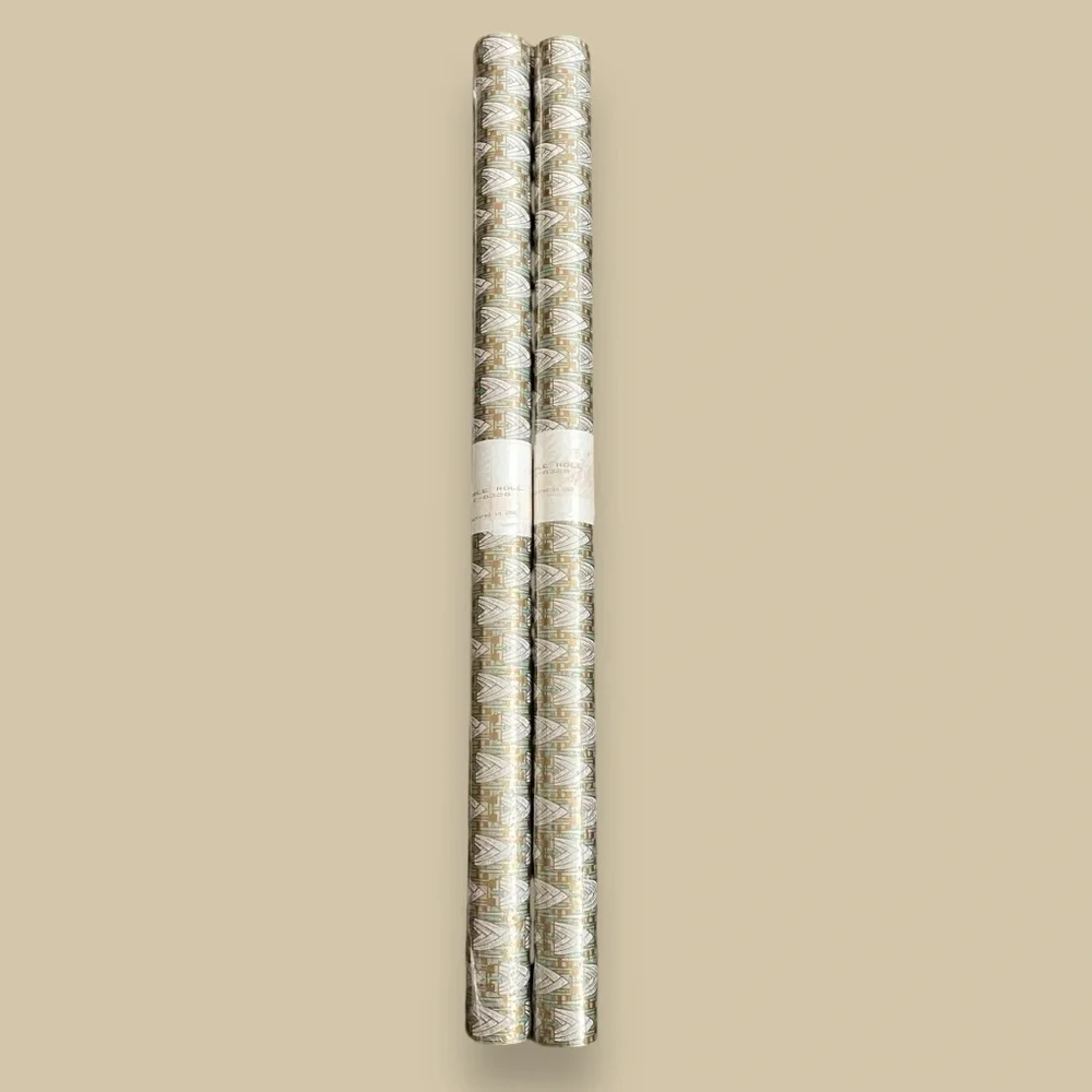 NOS NEW 2 Rolls Wallpaper Art Deco Aqua & Gold DOUBLE ROLLS